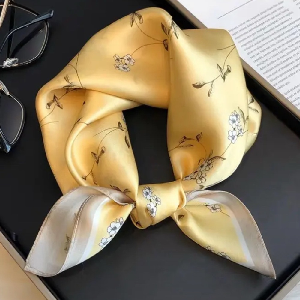 Yellow Silk Scarf with Floral Motifs